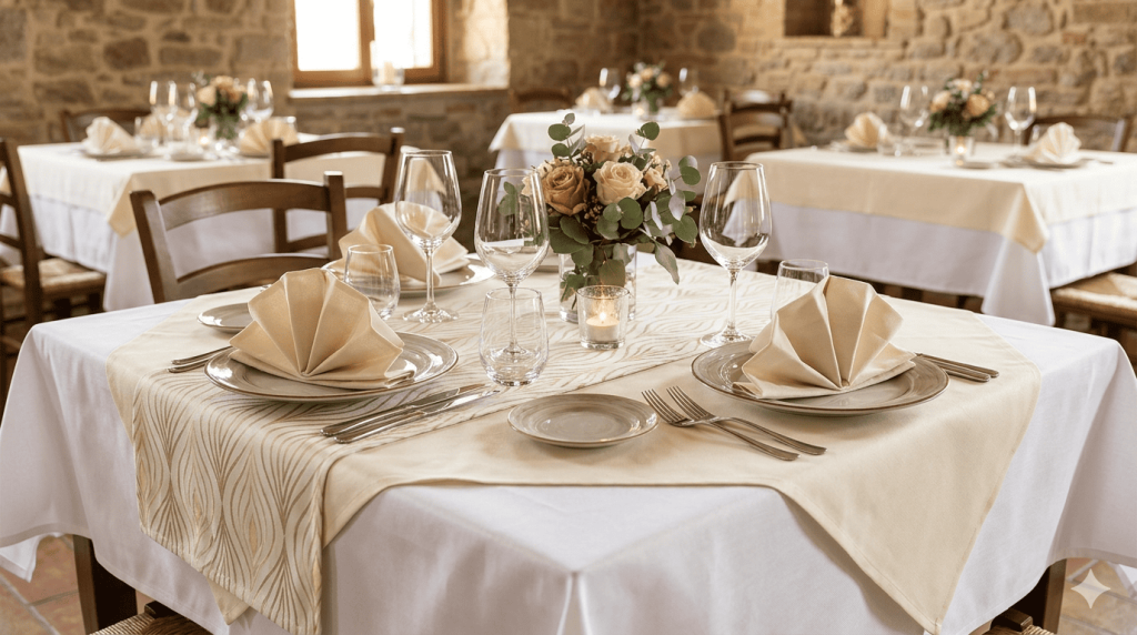 Mise en place completa con tovagliato TNT Nontex per ristorante Mise en place completa con tovagliato TNT Nontex per ristorante